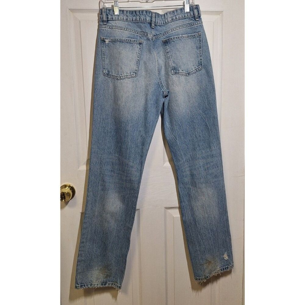 Zara Light Acid Wash Distressed High Rise Straight Leg Jeans Button Fly Size 8 - Picture 2 of 15